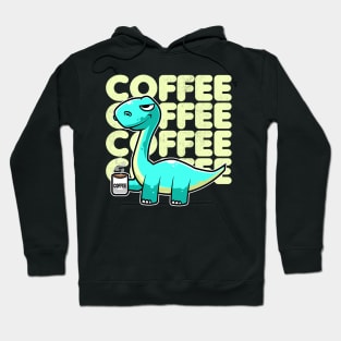 Cute Dinosaur Drinking Coffee Kawaii Neko Anime design Hoodie